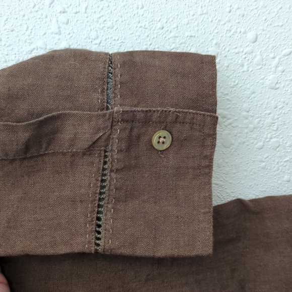 Eddie Bayer 100% Linen Botton Down V-Neck Top Brown Women's XS Lagenlook - Picture 7 of 14